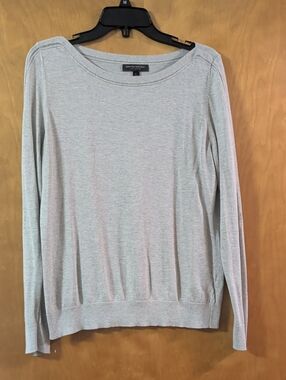 Preppy Banana Republic Silk Cotton Light Gray Scoop Neck Long-Sleeve Sweater